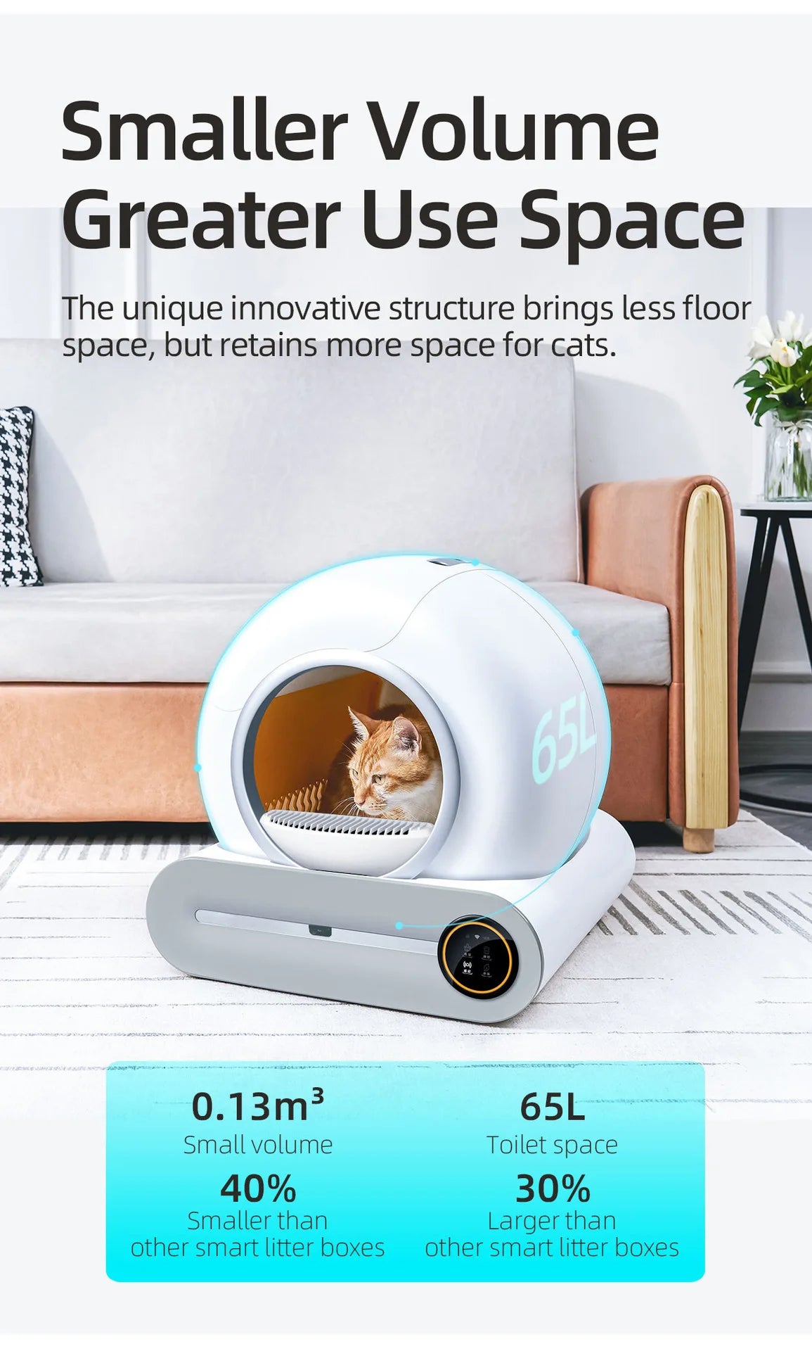 Tonepie Lettiera Automatica per Gatti 65L, Autopulente e Completamente Chiusa