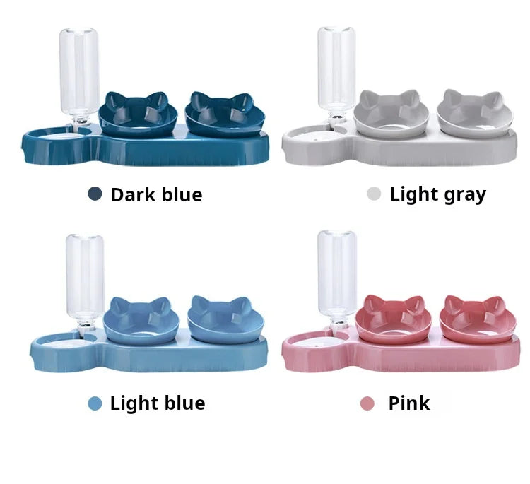 Set di ciotole per animali con distributore d'acqua, design inclinato 3 in 1