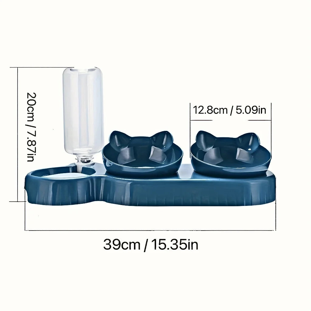Set di ciotole per animali con distributore d'acqua, design inclinato 3 in 1