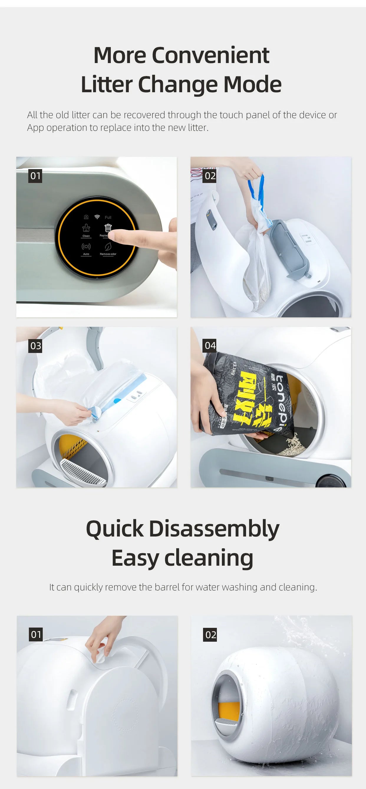 Tonepie Lettiera Automatica per Gatti 65L, Autopulente e Completamente Chiusa