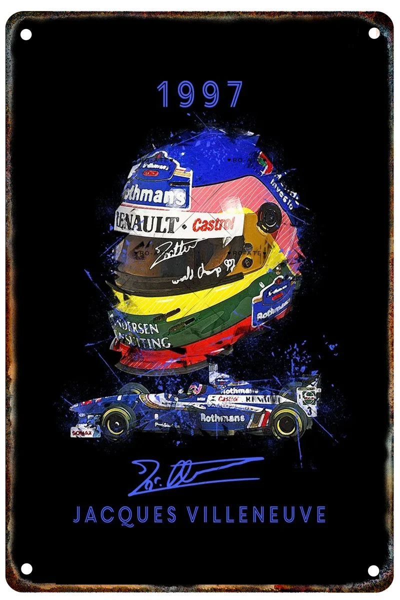 Formula 1 Racing Helmets Metal Poster