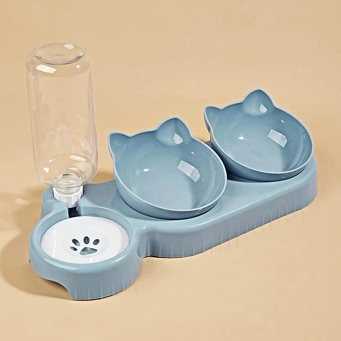 Set di ciotole per animali con distributore d'acqua, design inclinato 3 in 1