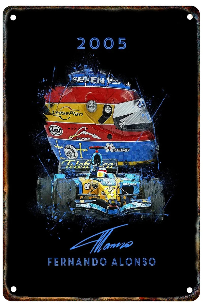 Formula 1 Racing Helmets Metal Poster