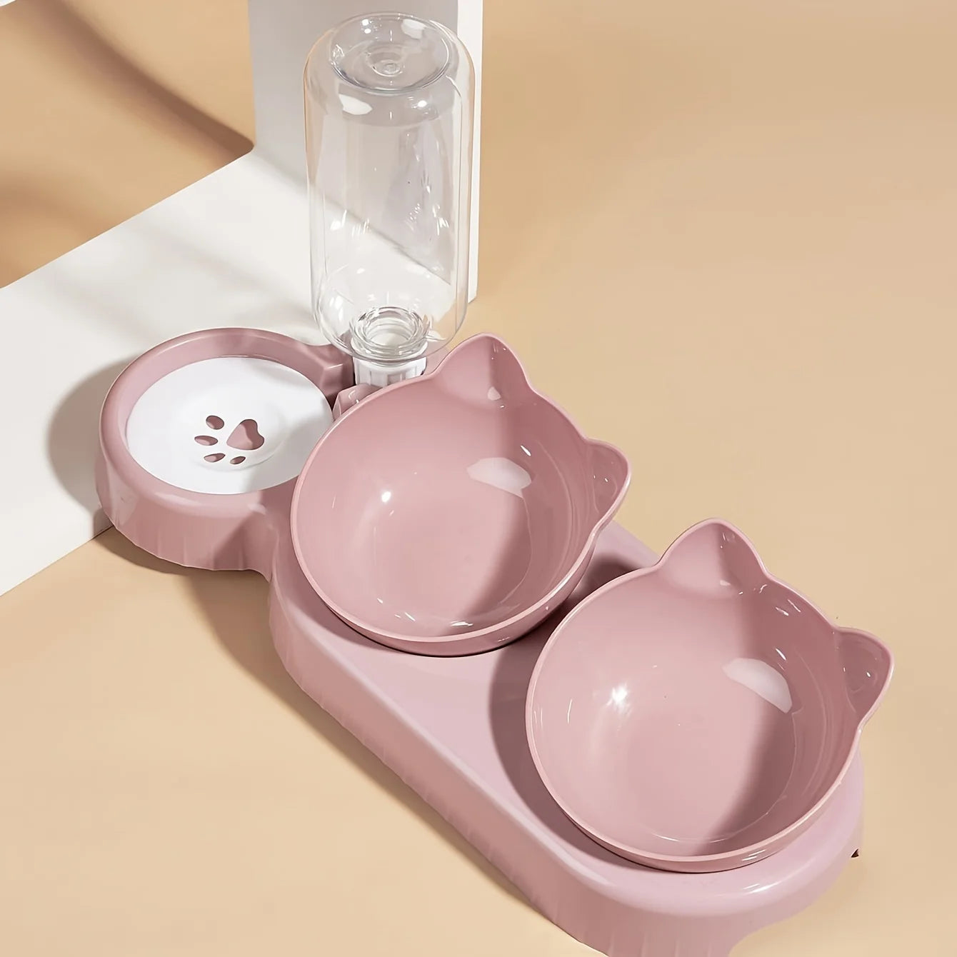 Set di ciotole per animali con distributore d'acqua, design inclinato 3 in 1