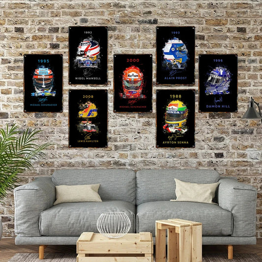 Formula 1 Racing Helmets Metal Poster