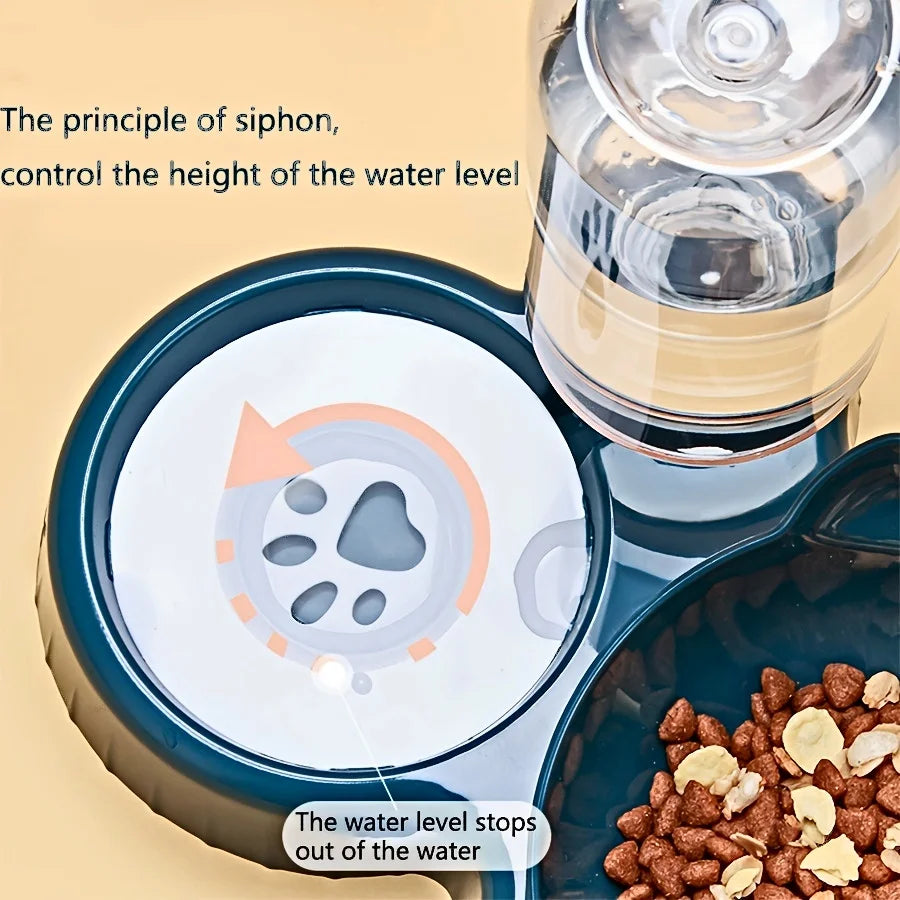 Set di ciotole per animali con distributore d'acqua, design inclinato 3 in 1
