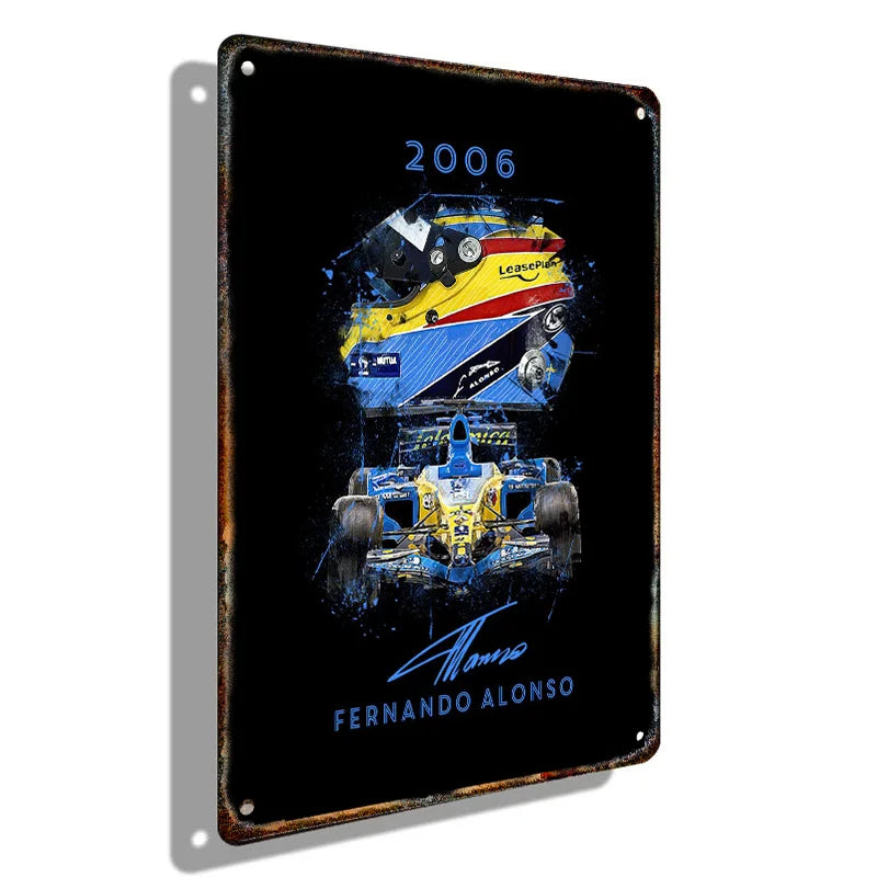Formula 1 Racing Helmets Metal Poster