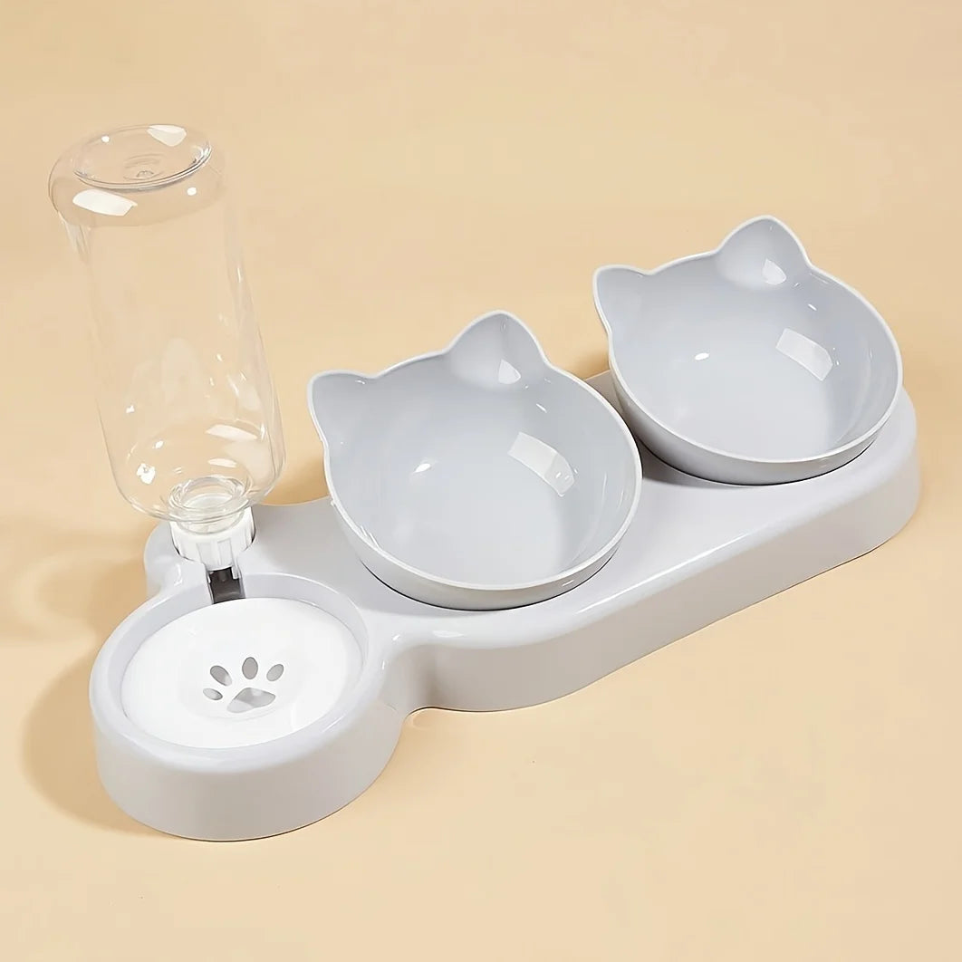 Set di ciotole per animali con distributore d'acqua, design inclinato 3 in 1