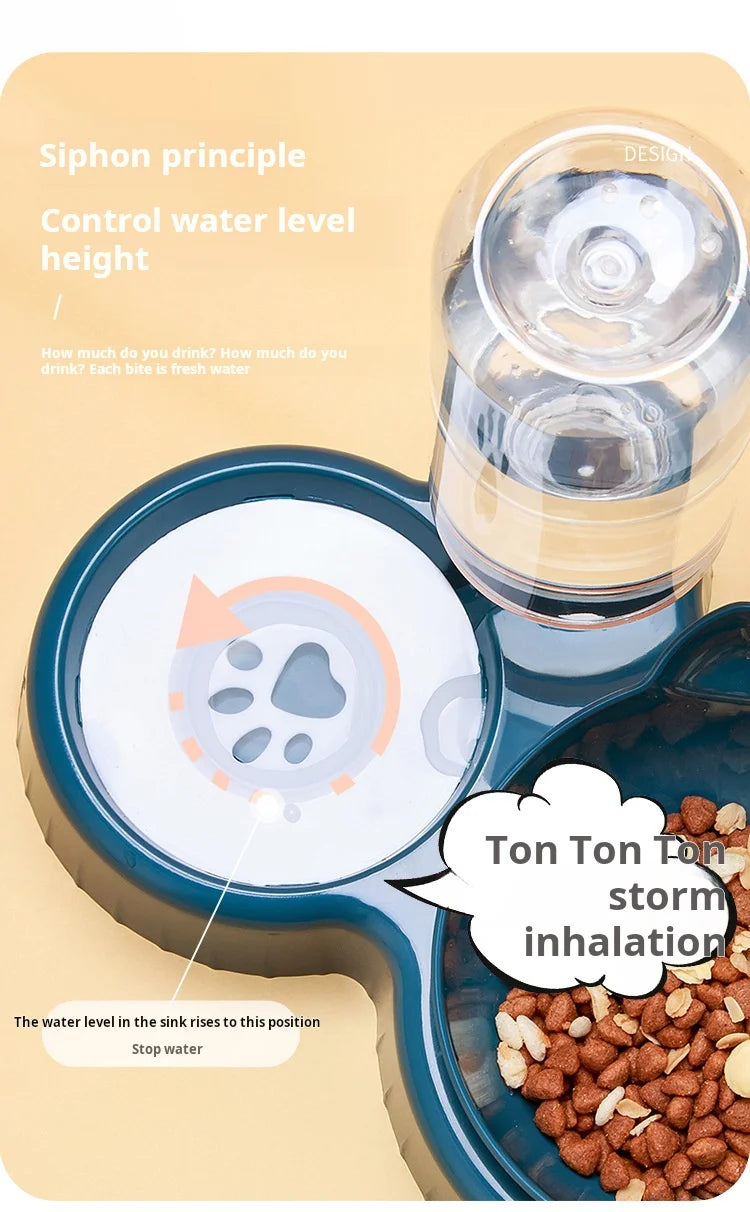 Set di ciotole per animali con distributore d'acqua, design inclinato 3 in 1