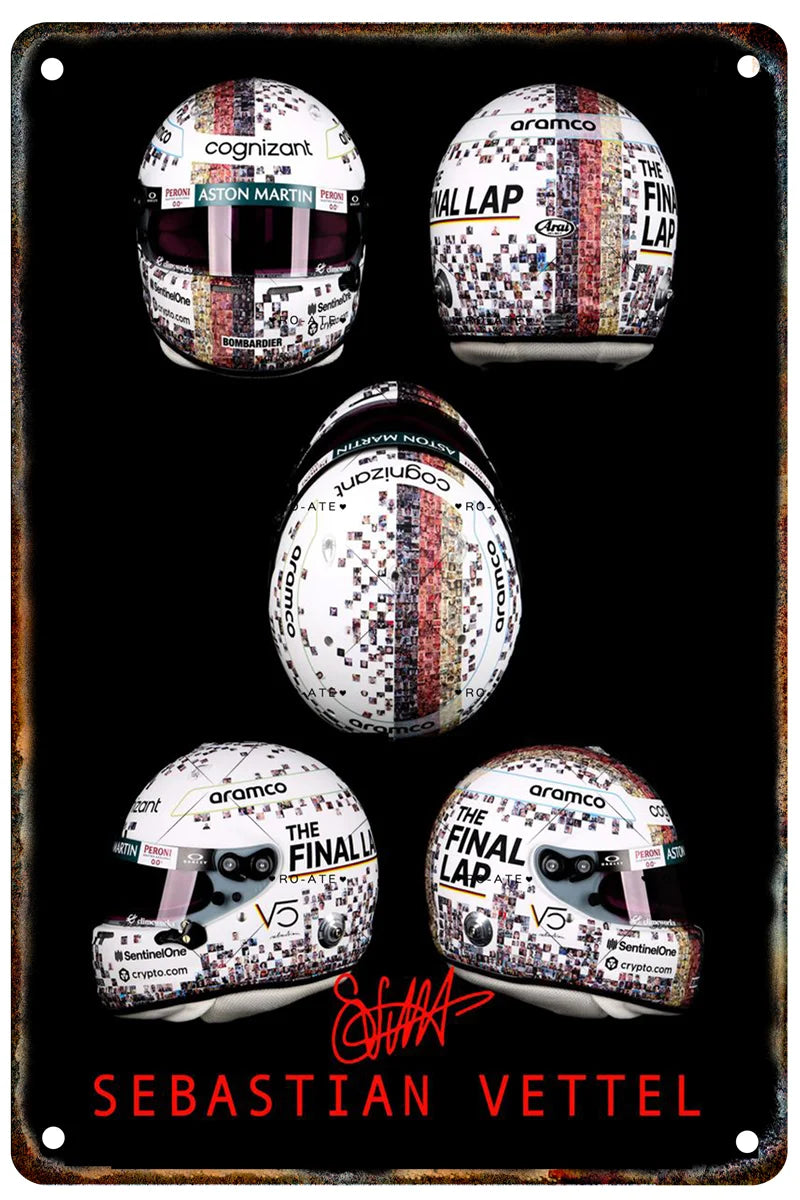 Formula 1 Racing Helmets Metal Poster