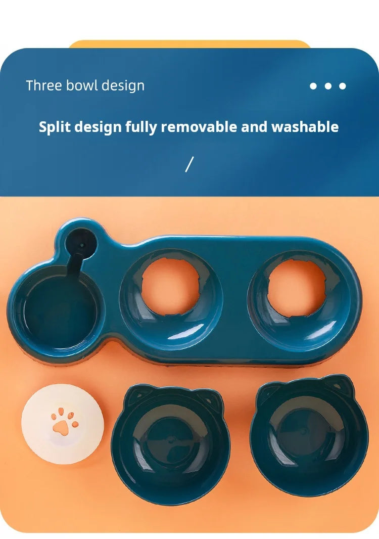 Set di ciotole per animali con distributore d'acqua, design inclinato 3 in 1
