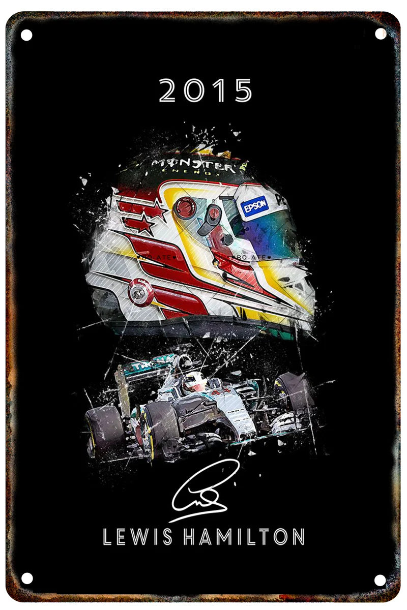 Formula 1 Racing Helmets Metal Poster