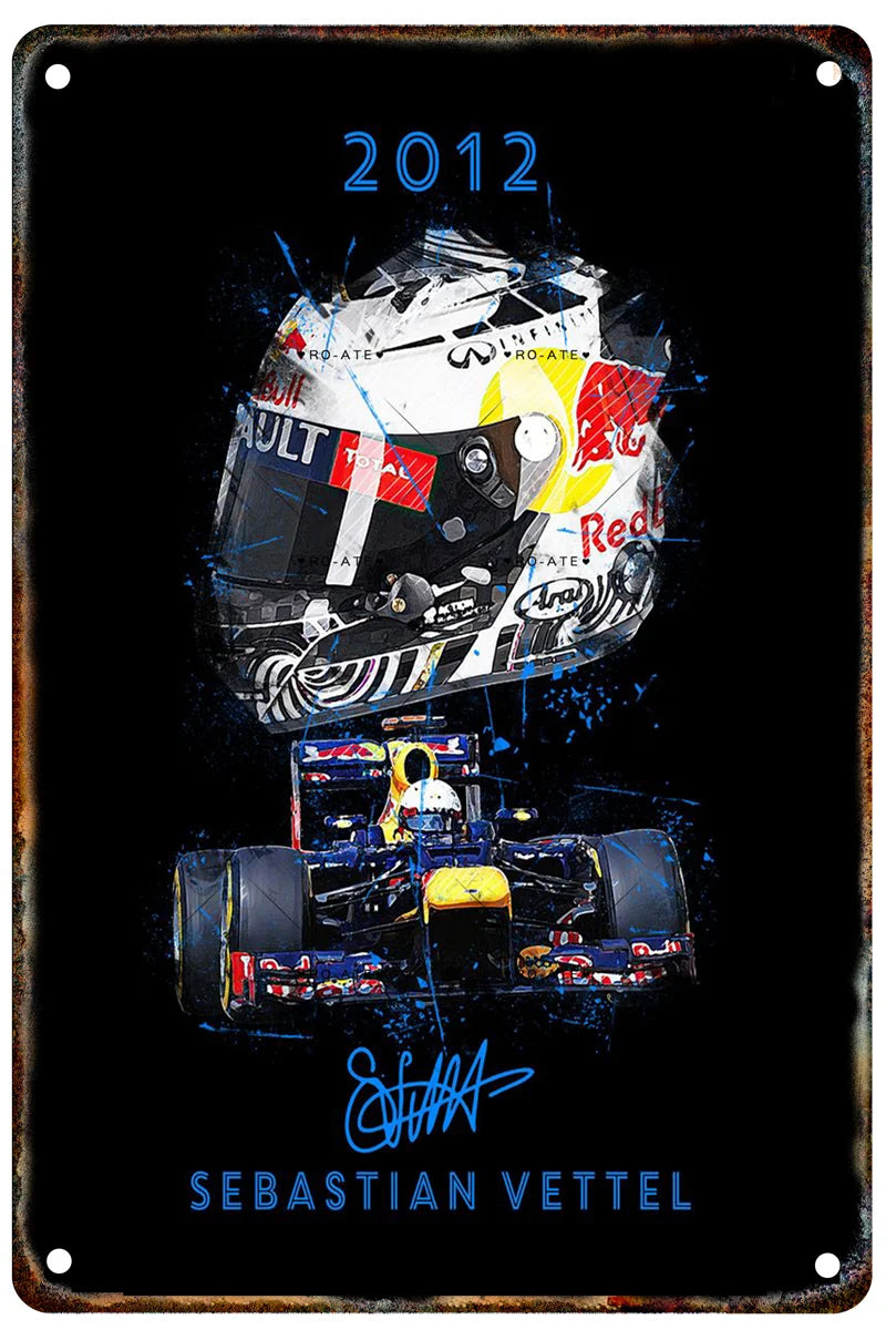 Formula 1 Racing Helmets Metal Poster