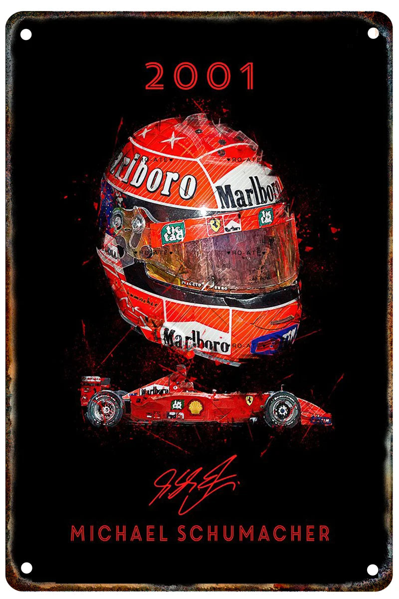 Formula 1 Racing Helmets Metal Poster