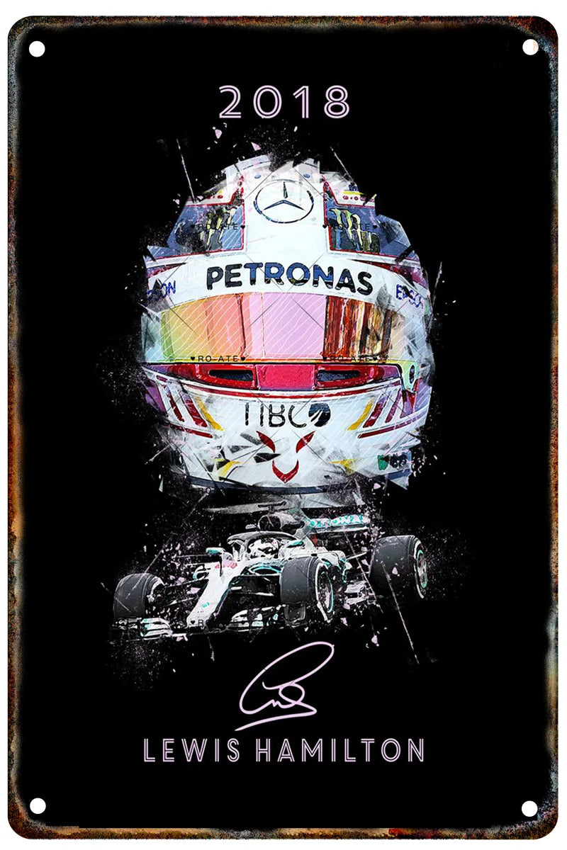 Formula 1 Racing Helmets Metal Poster