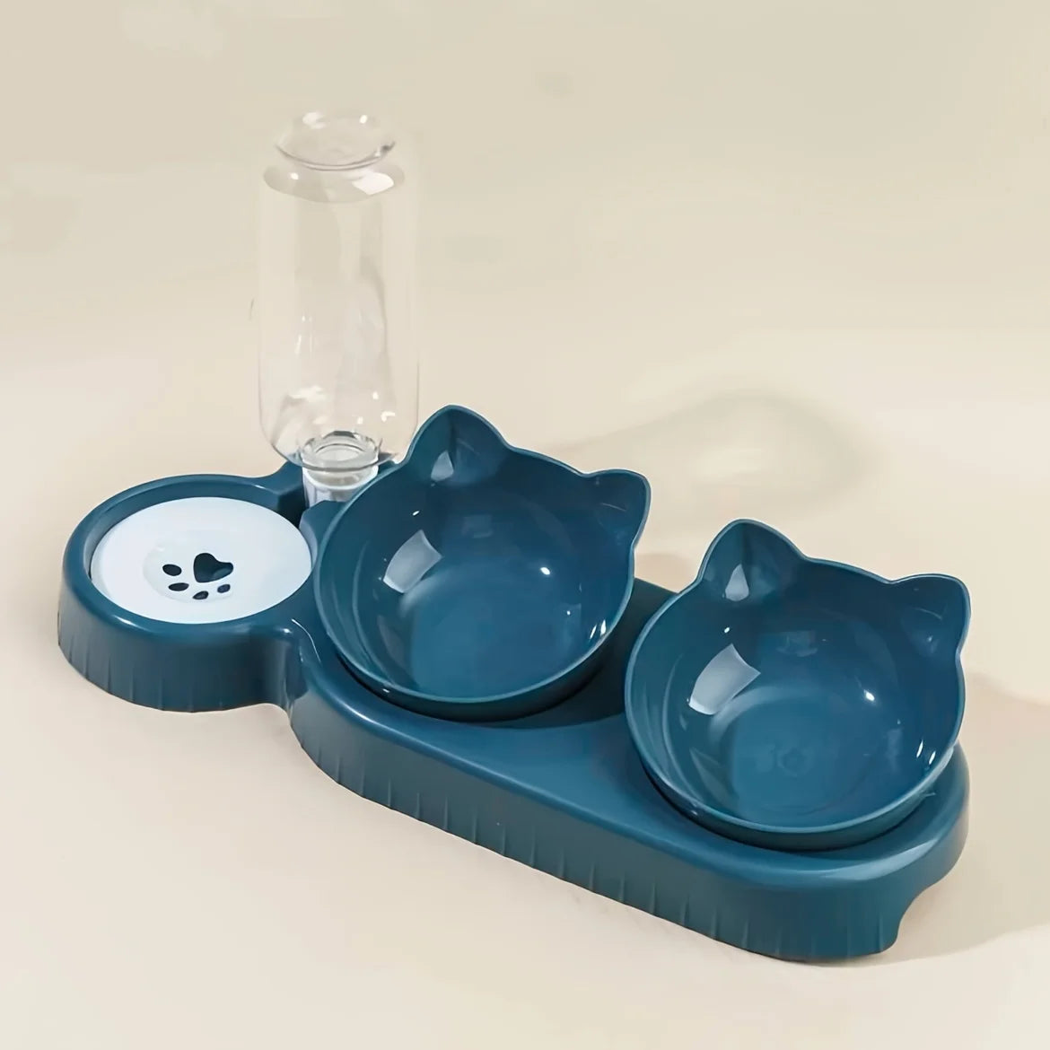 Set di ciotole per animali con distributore d'acqua, design inclinato 3 in 1