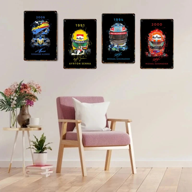 Formula 1 Racing Helmets Metal Poster