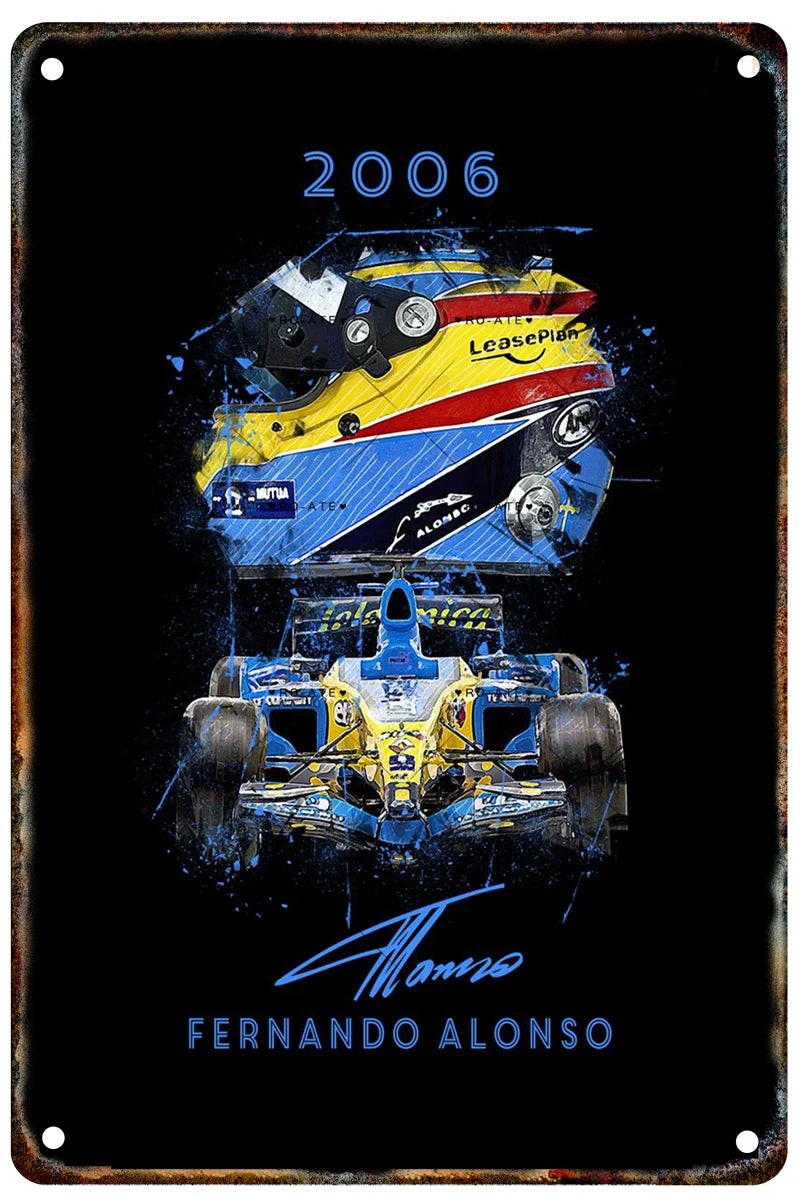 Formula 1 Racing Helmets Metal Poster