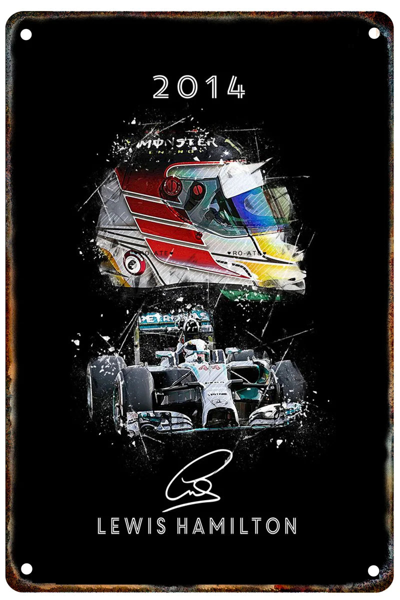 Formula 1 Racing Helmets Metal Poster