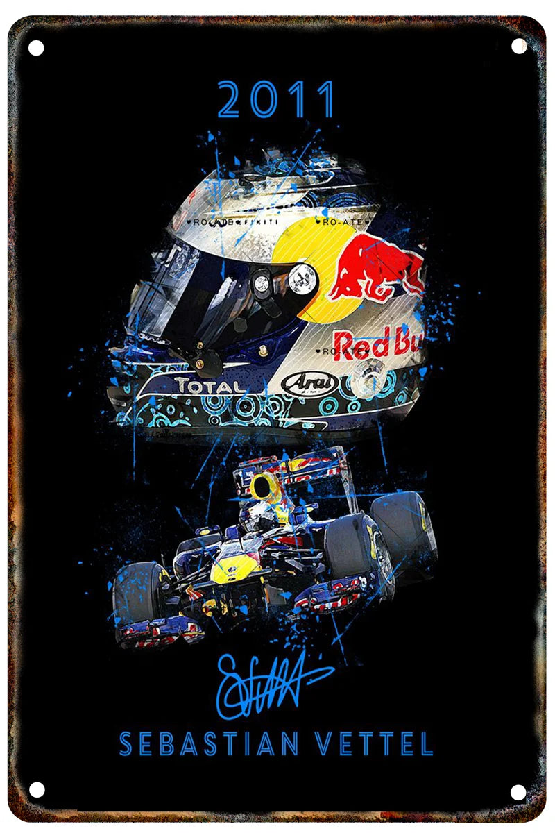 Formula 1 Racing Helmets Metal Poster
