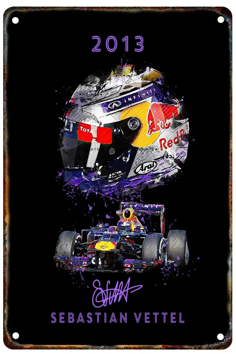 Formula 1 Racing Helmets Metal Poster
