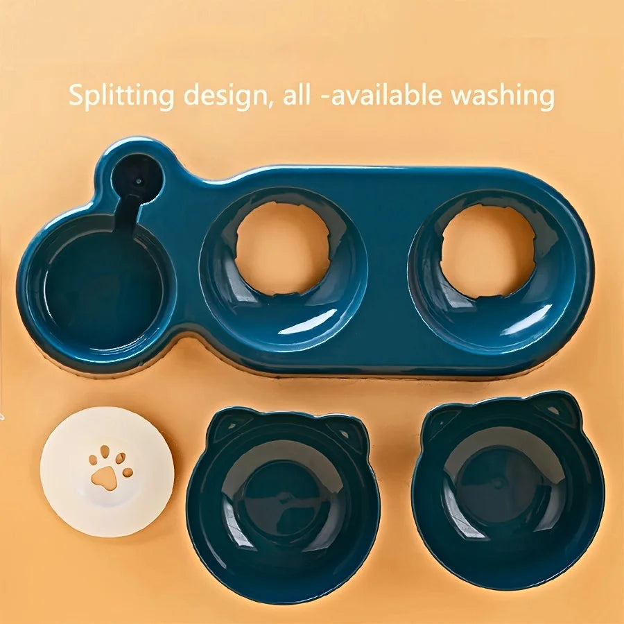 Set di ciotole per animali con distributore d'acqua, design inclinato 3 in 1