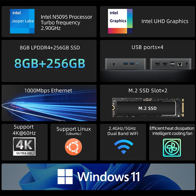 Bmax B3 Mini Pc Windows 11 Intel N5095 8Gb Ram Ddr4 256Gb Ssd Intel Uhd