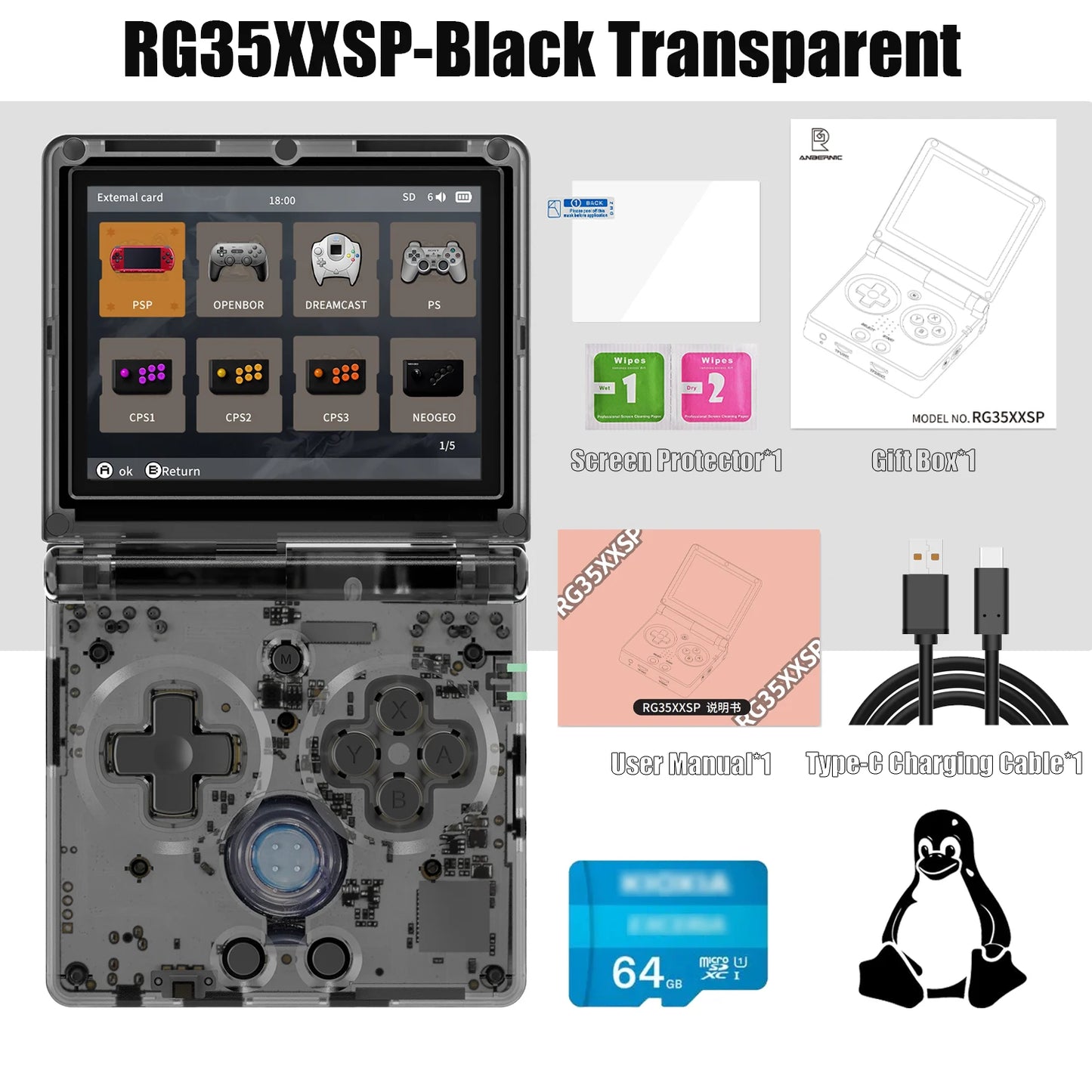 Console di gioco retrò portatile schermo IPS 3,5' 64G 4K + giochi regali