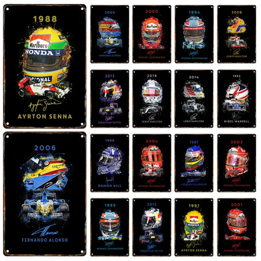 Formula 1 Racing Helmets Metal Poster