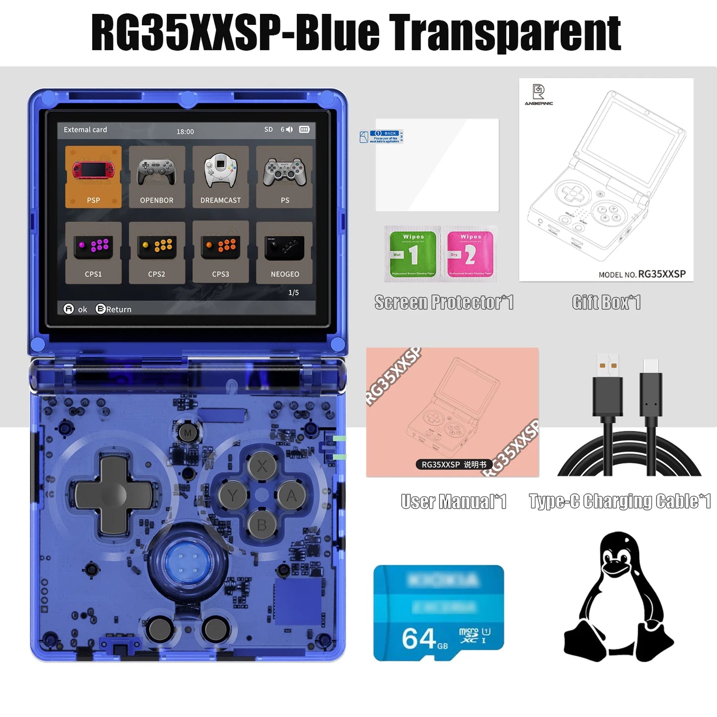 Console di gioco retrò portatile schermo IPS 3,5' 64G 4K + giochi regali