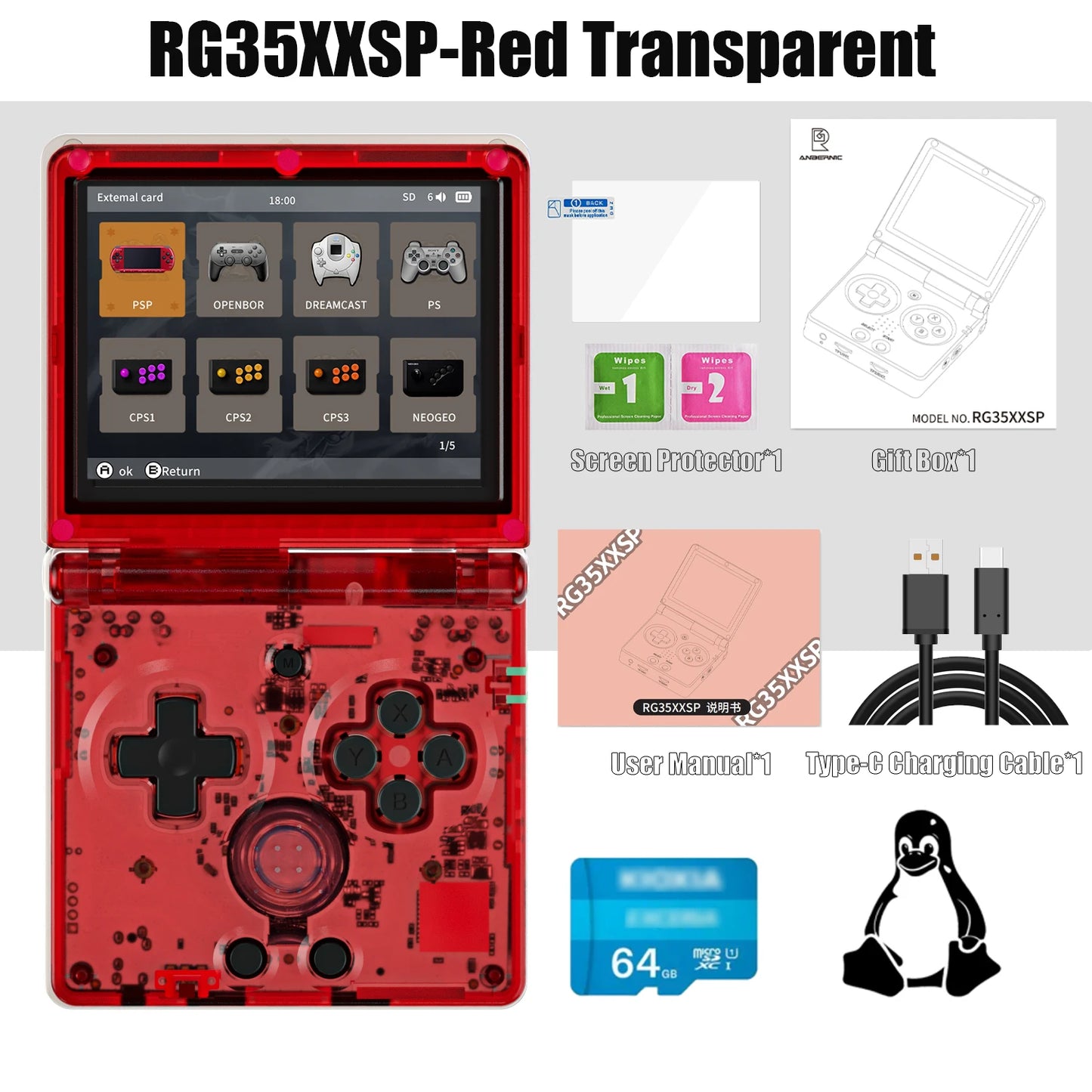 Console di gioco retrò portatile schermo IPS 3,5' 64G 4K + giochi regali