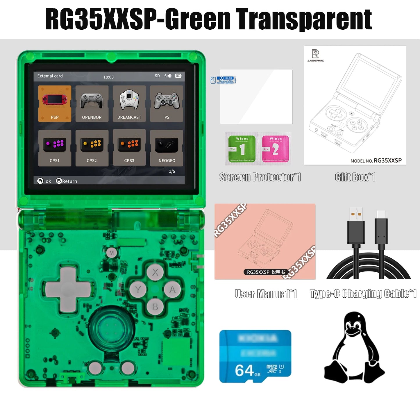 Console di gioco retrò portatile schermo IPS 3,5' 64G 4K + giochi regali