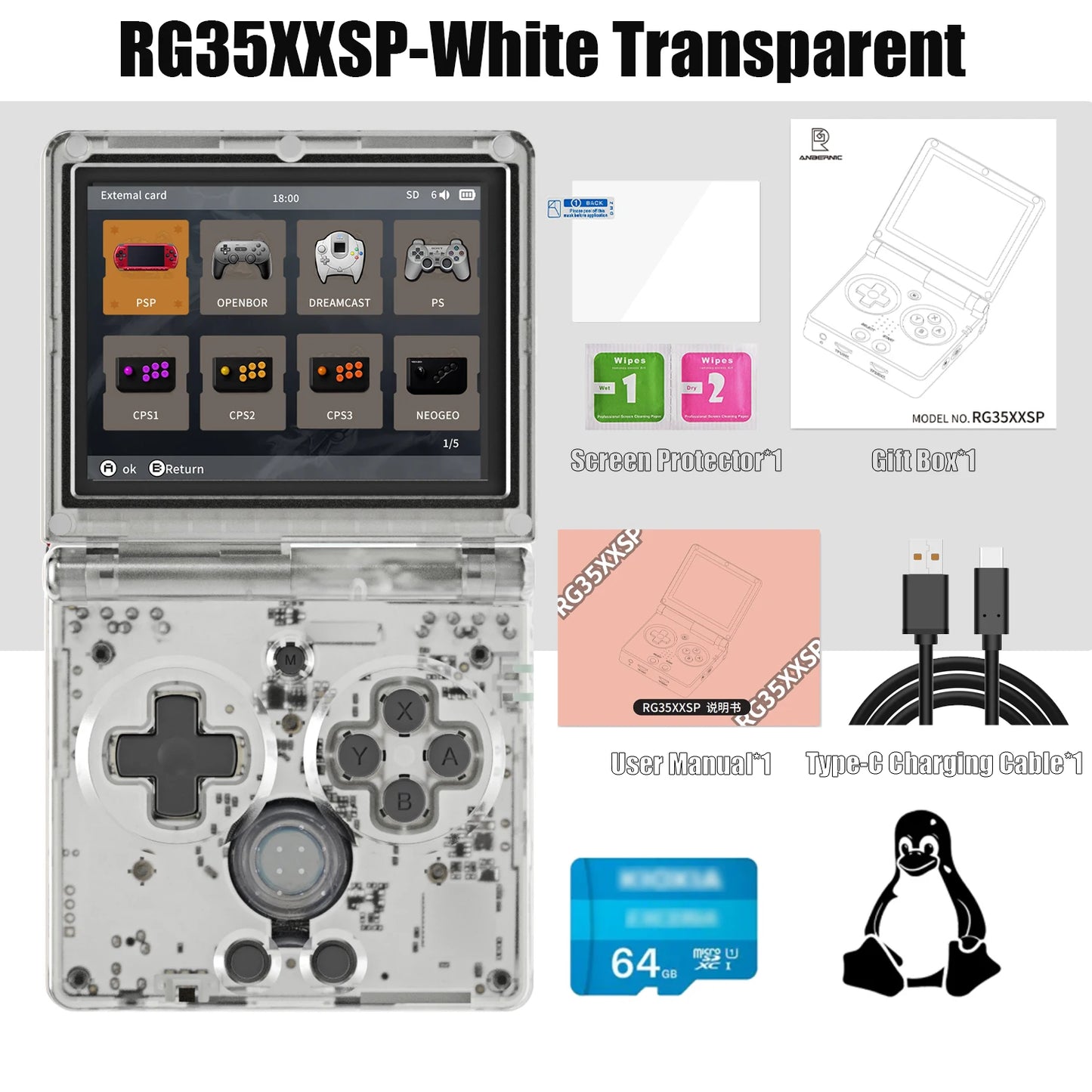 Console di gioco retrò portatile schermo IPS 3,5' 64G 4K + giochi regali