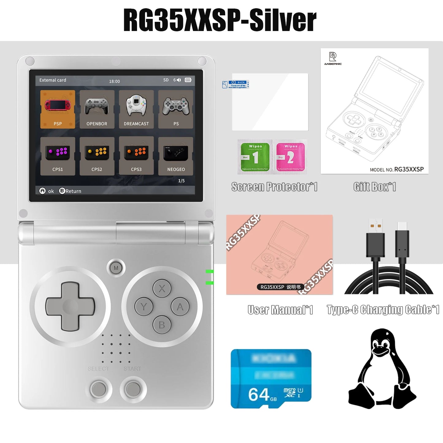 Console di gioco retrò portatile schermo IPS 3,5' 64G 4K + giochi regali